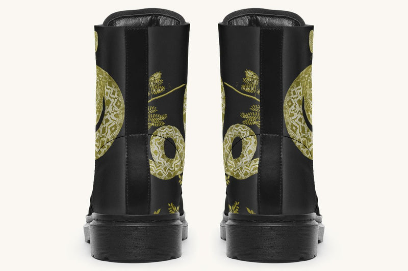 Serpent in Bloom Black Yellow Green Boots - Jaded Lament