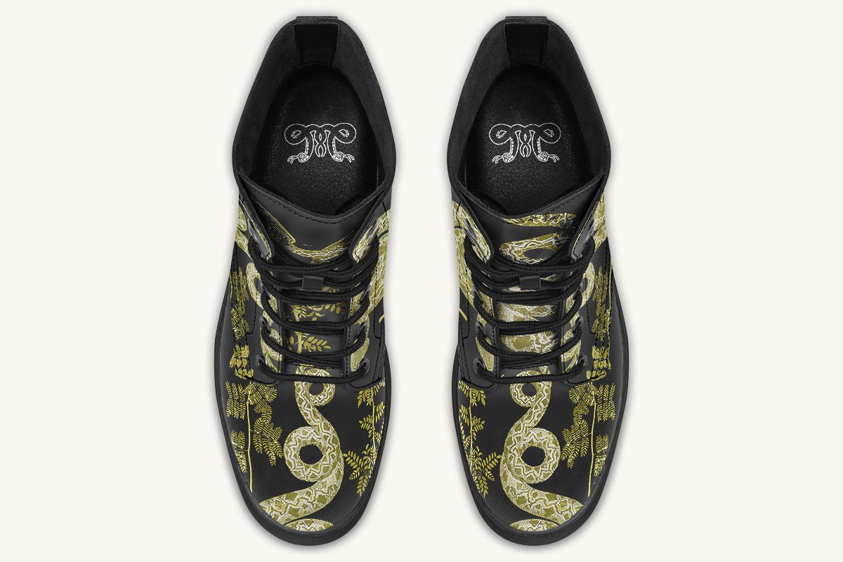 Serpent in Bloom Black Yellow Green Boots - Jaded Lament