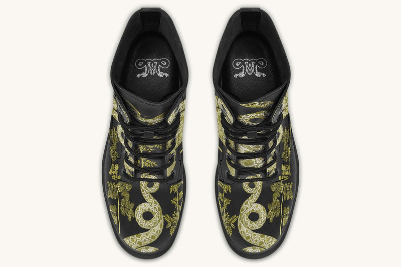 Serpent in Bloom Black Yellow Green Boots - Jaded Lament