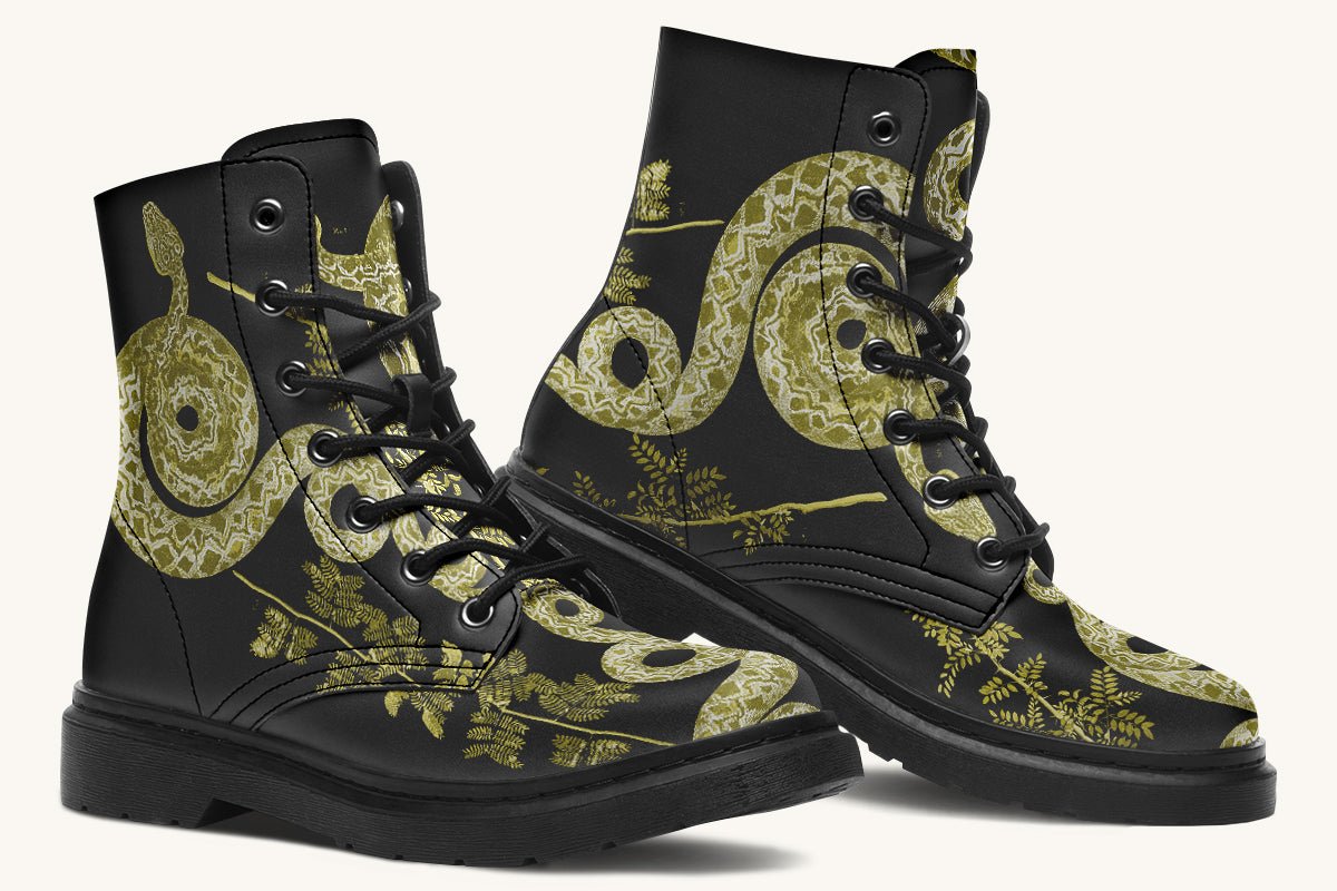 Serpent in Bloom Black Yellow Green Boots - Jaded Lament