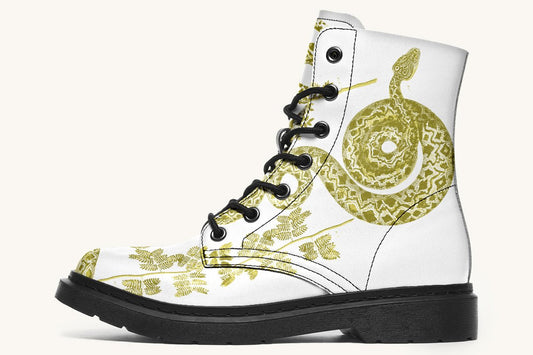 Serpent in Bloom White Yellow Green Boots - Jaded Lament