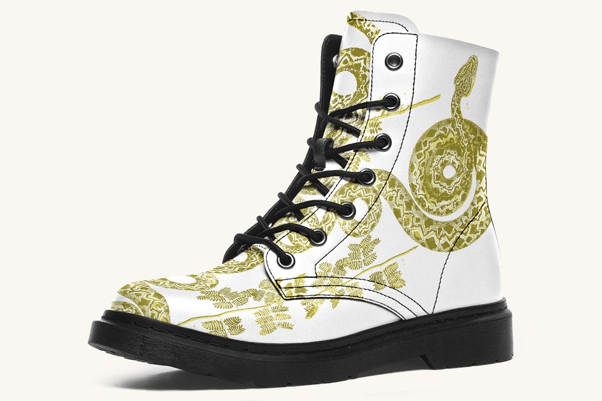 Serpent in Bloom White Yellow Green Boots - Jaded Lament