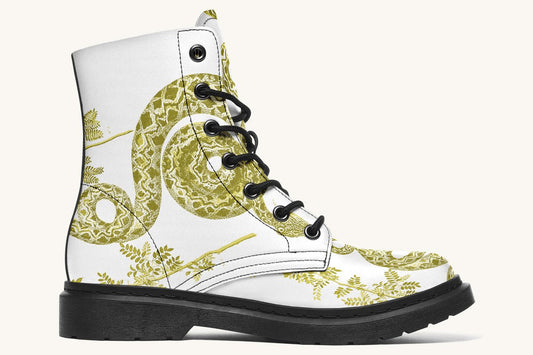 Serpent in Bloom White Yellow Green Boots - Jaded Lament