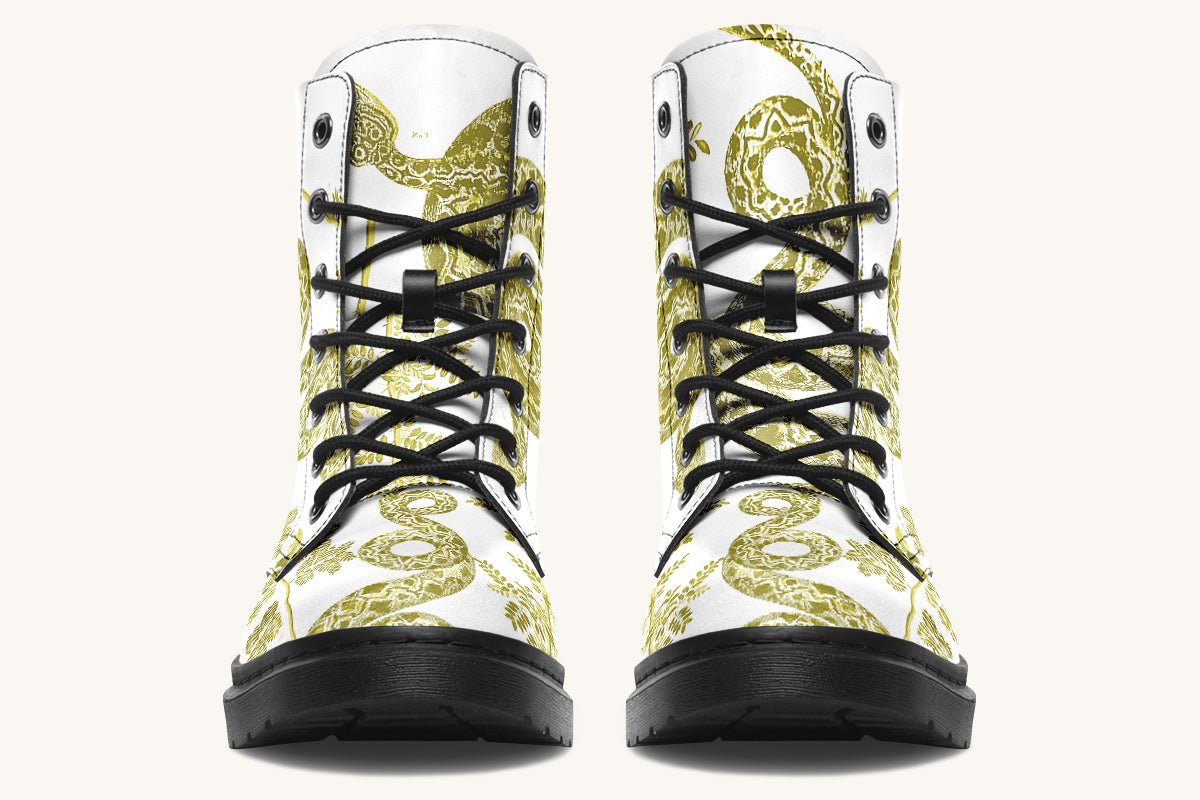 Serpent in Bloom White Yellow Green Boots - Jaded Lament