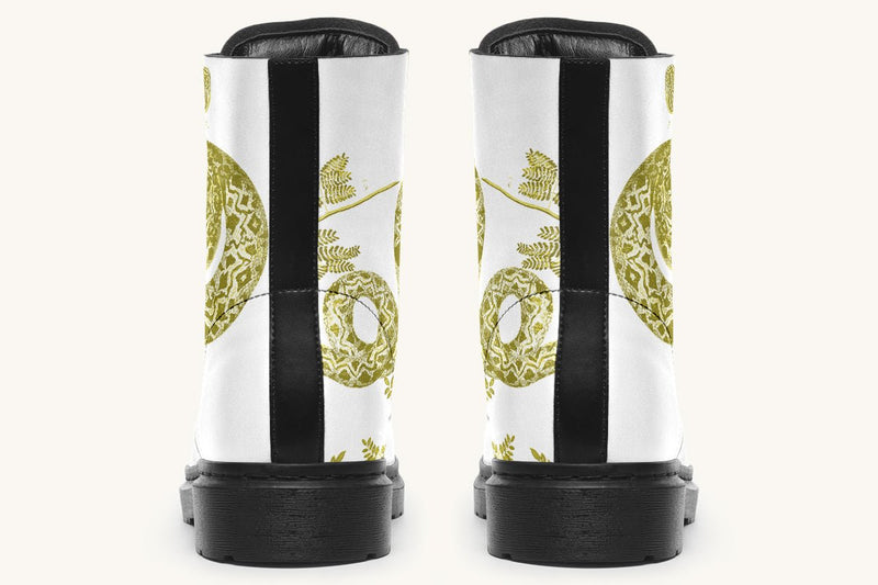 Serpent in Bloom White Yellow Green Boots - Jaded Lament