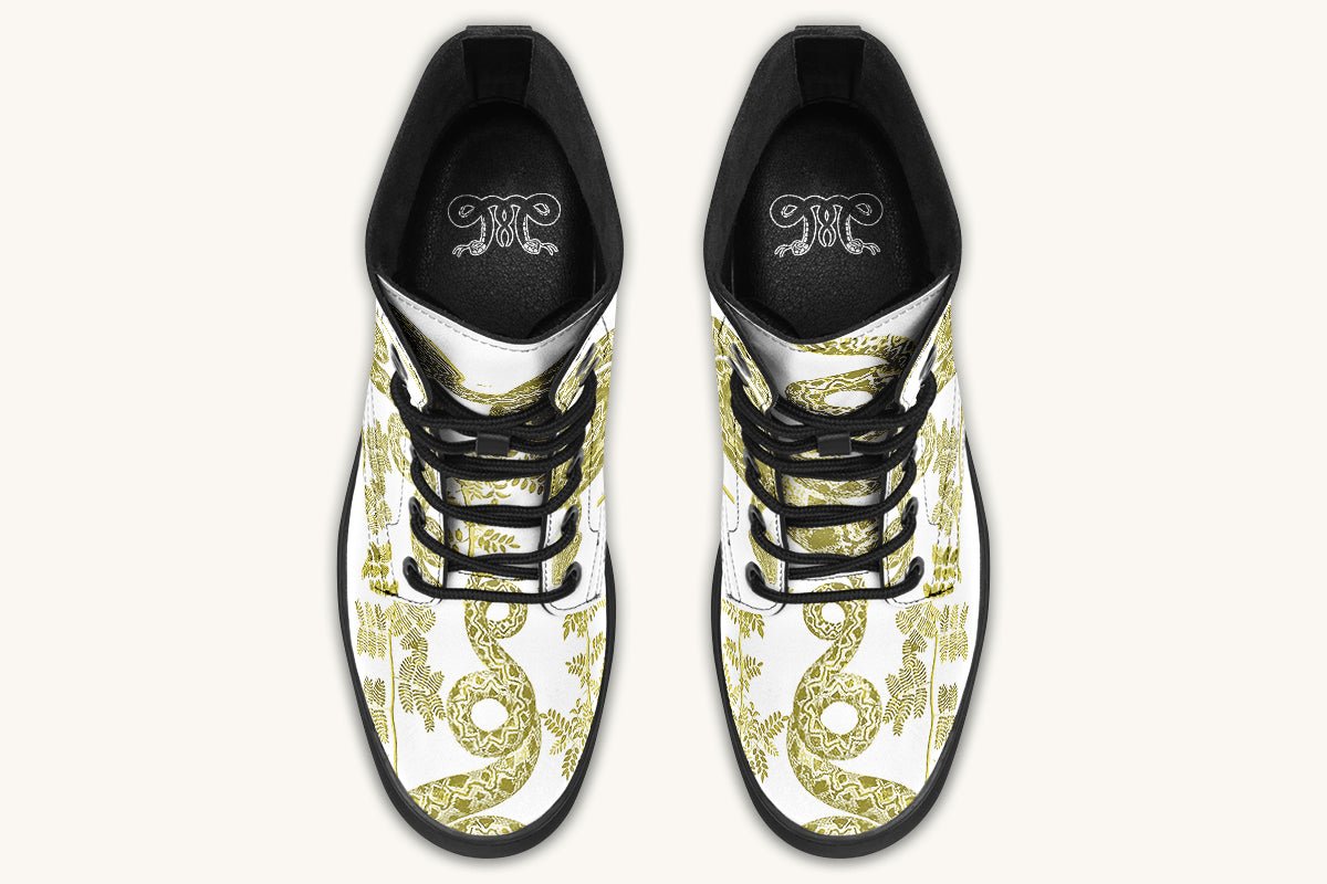 Serpent in Bloom White Yellow Green Boots - Jaded Lament