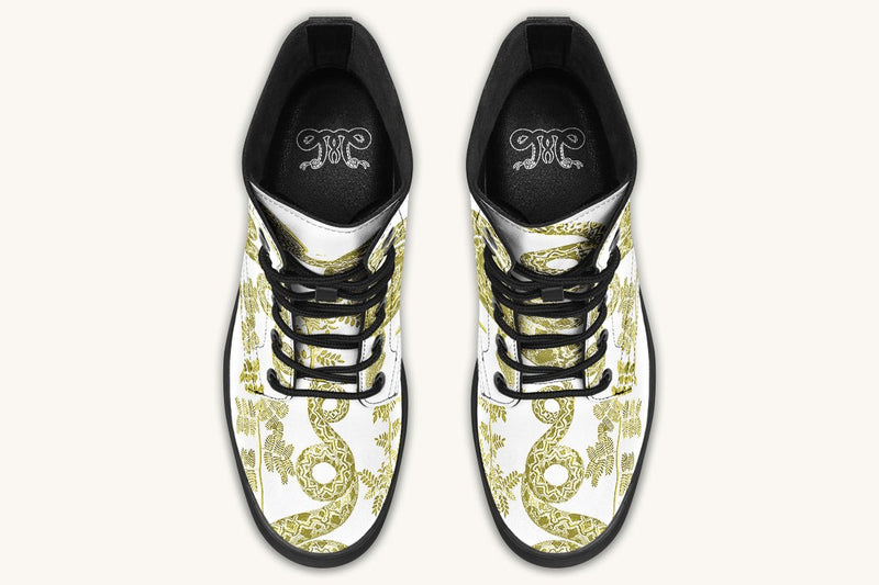Serpent in Bloom White Yellow Green Boots - Jaded Lament