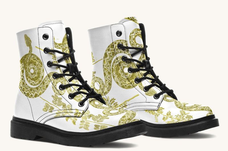 Serpent in Bloom White Yellow Green Boots - Jaded Lament