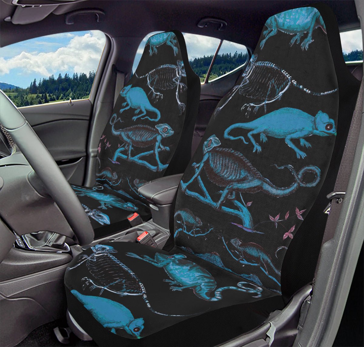 Reptilian in Bloom Black Blue Car Seat Cover - Jaded Lament