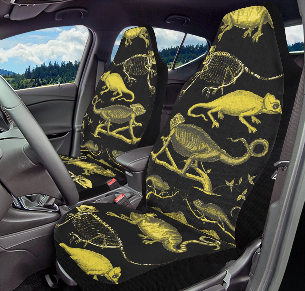 Reptilian in Bloom Black Yellow Car Seat Cover - Jaded Lament