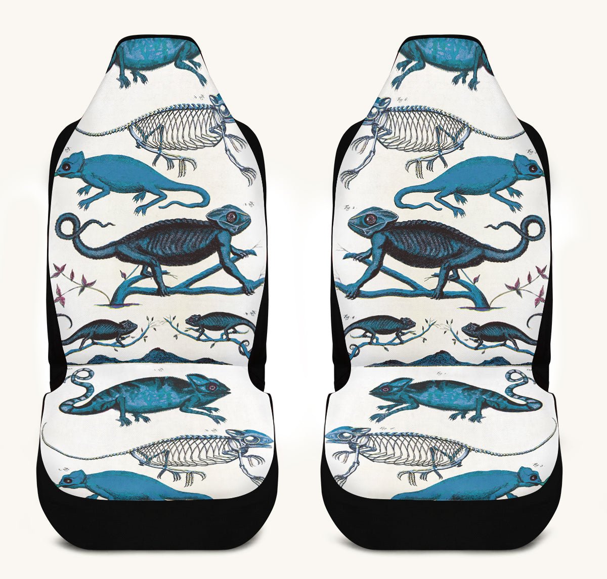 Reptilian in Bloom White Blue Car Seat Cover - Jaded Lament