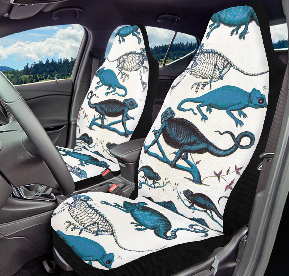 Reptilian in Bloom White Blue Car Seat Cover - Jaded Lament