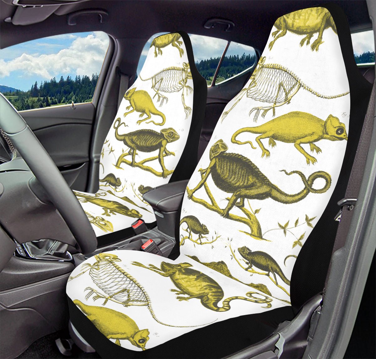 Reptilian in Bloom White Yellow Car Seat Cover - Jaded Lament