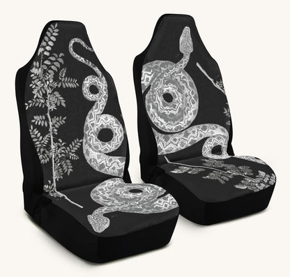 Serpent in Bloom Black And White Car Seat Cover - Jaded Lament