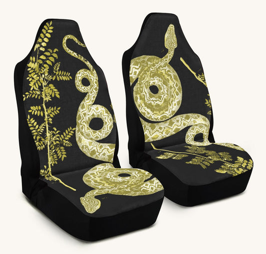 Serpent in Bloom Black And Yellow Car Seat Cover - Jaded Lament