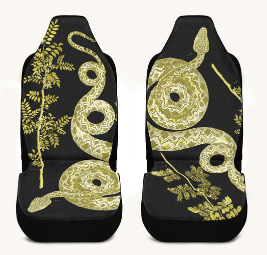 Serpent in Bloom Black And Yellow Car Seat Cover - Jaded Lament