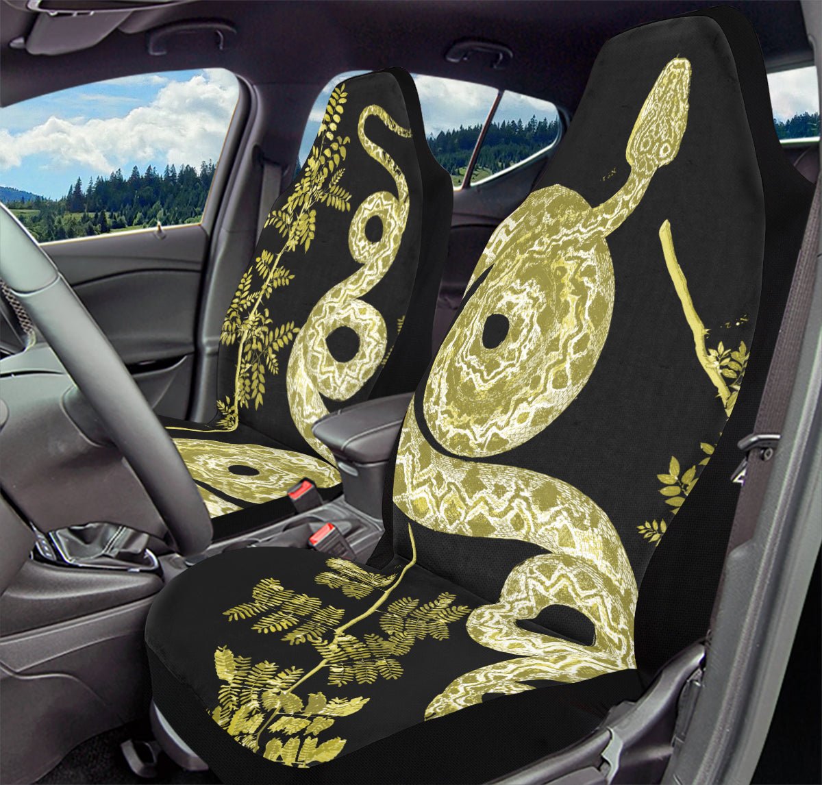 Serpent in Bloom Black And Yellow Car Seat Cover - Jaded Lament