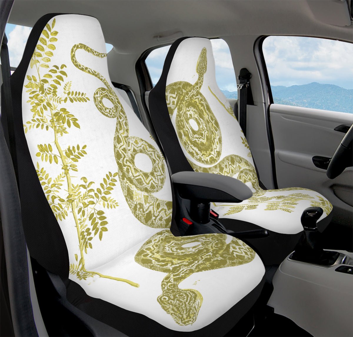 Serpent in Bloom White And Yellow Car Seat Cover - Jaded Lament