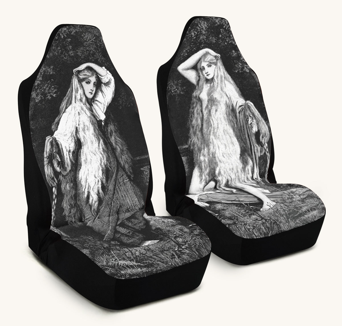 She Watched the Bones Sink Black Car Seat Cover - Jaded Lament