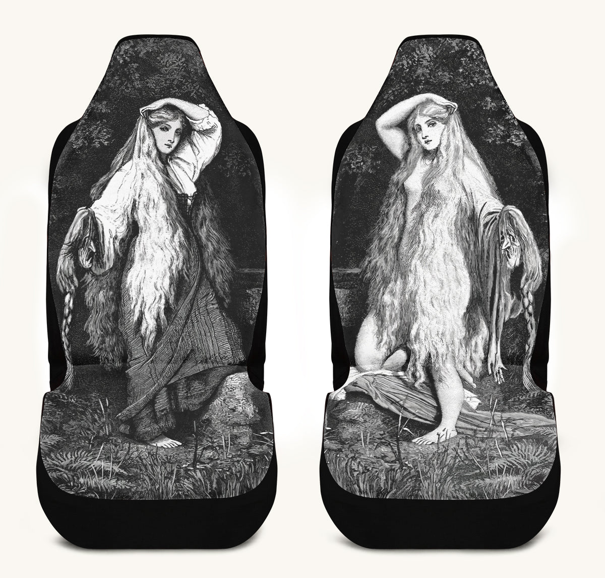 She Watched the Bones Sink Black Car Seat Cover - Jaded Lament