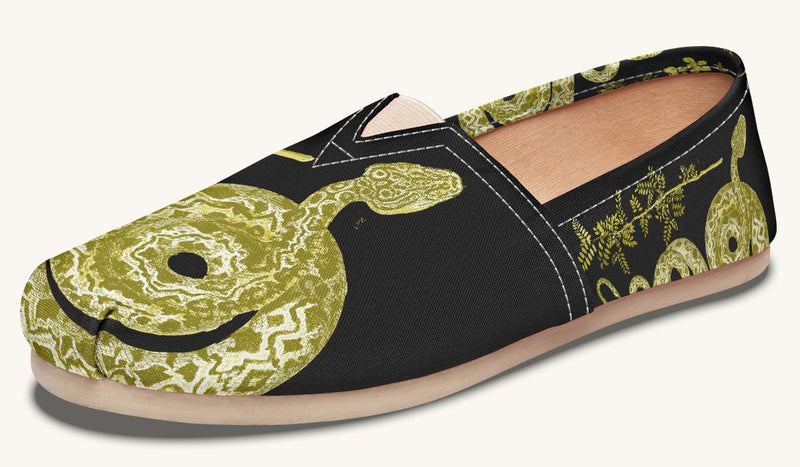 Serpent in Bloom Gold on Black Casual Shoes - Jaded Lament