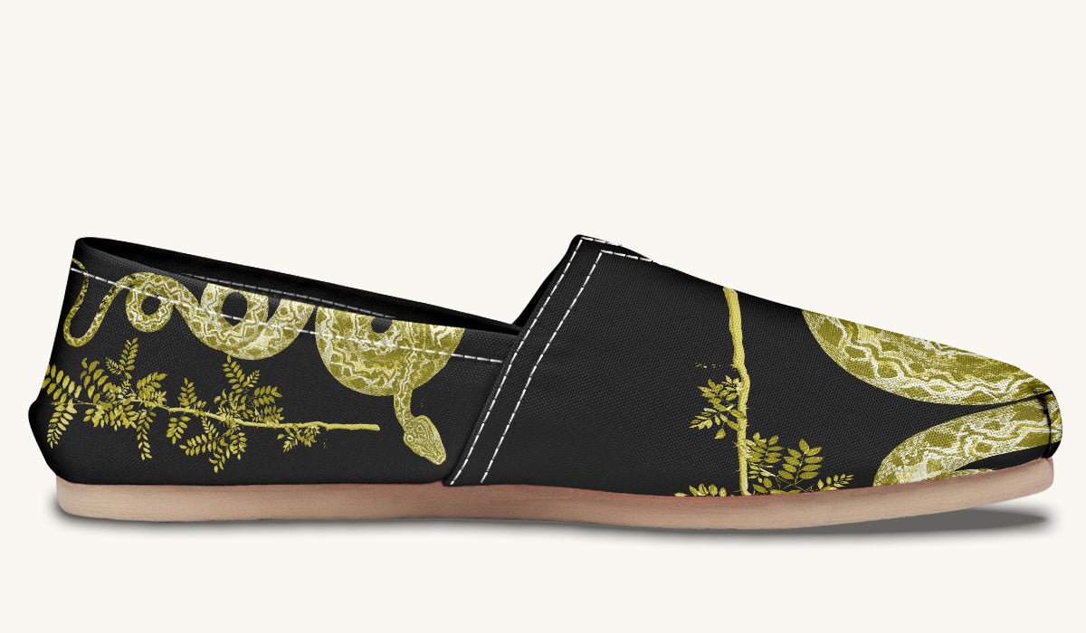 Serpent in Bloom Gold on Black Casual Shoes - Jaded Lament