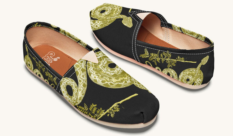 Serpent in Bloom Gold on Black Casual Shoes - Jaded Lament