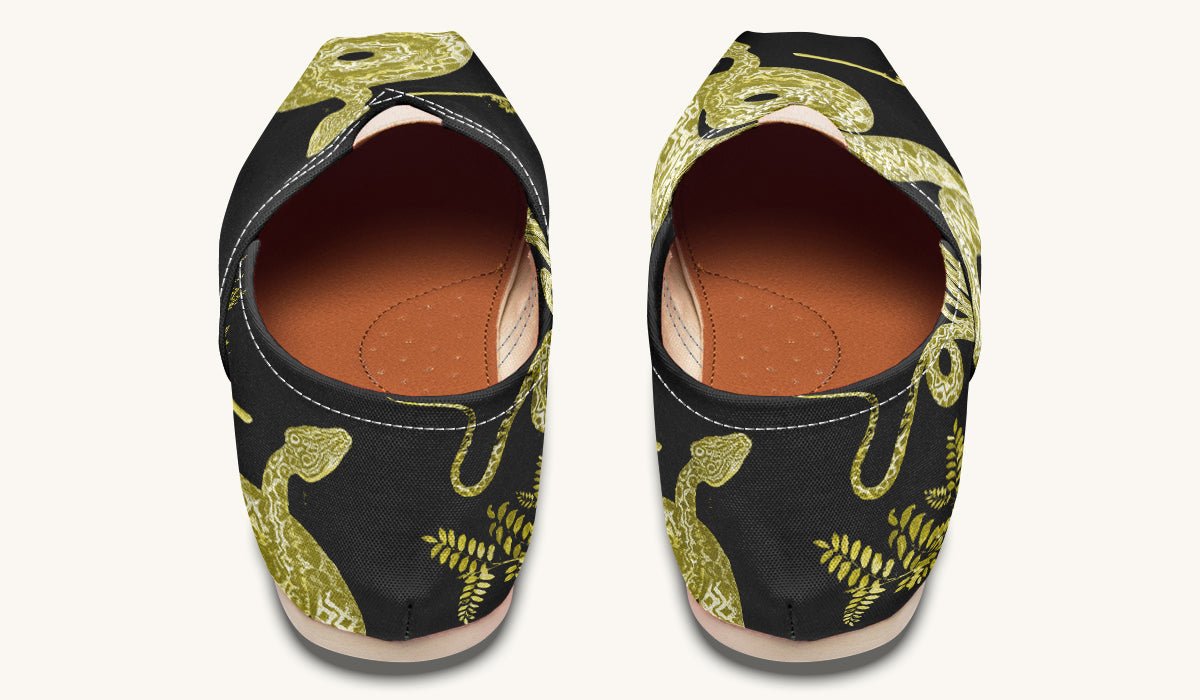 Serpent in Bloom Gold on Black Casual Shoes - Jaded Lament