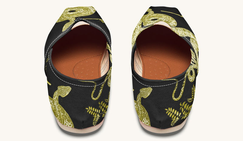 Serpent in Bloom Gold on Black Casual Shoes - Jaded Lament