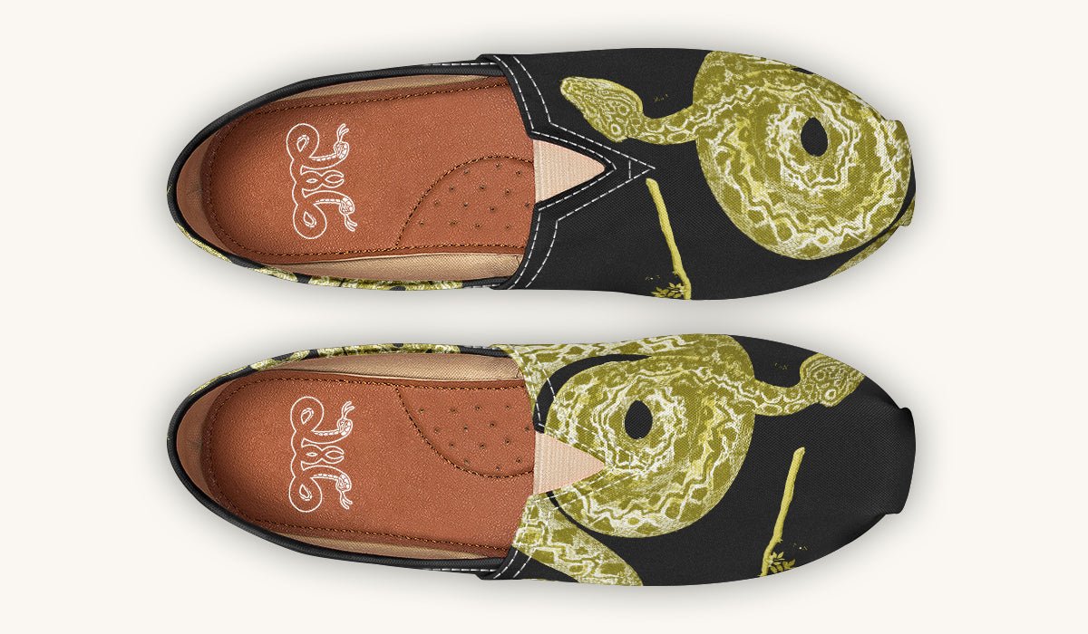Serpent in Bloom Gold on Black Casual Shoes - Jaded Lament