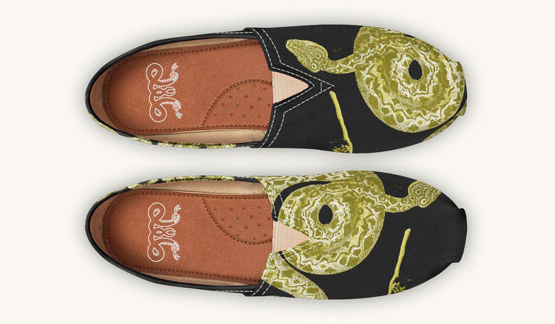 Serpent in Bloom Gold on Black Casual Shoes - Jaded Lament