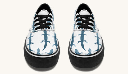 March of the Lizards Blue White Classic Shoes - Jaded Lament