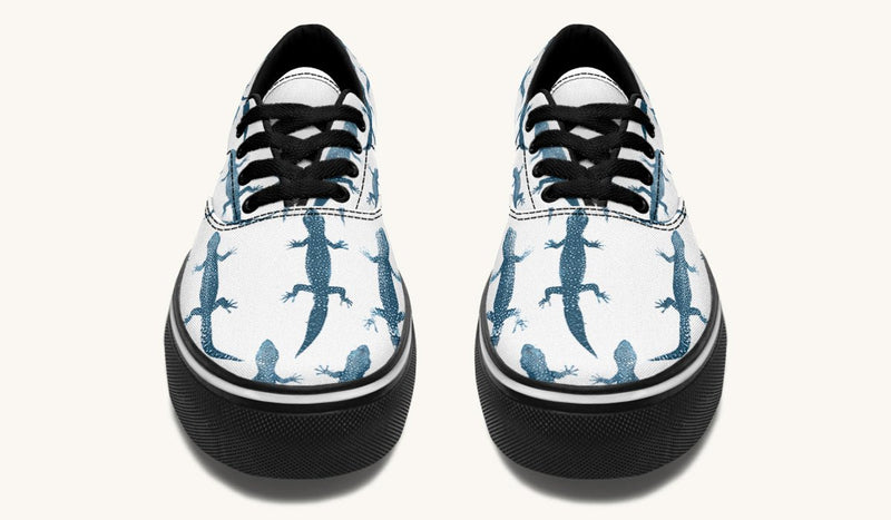 March of the Lizards Blue White Classic Shoes - Jaded Lament