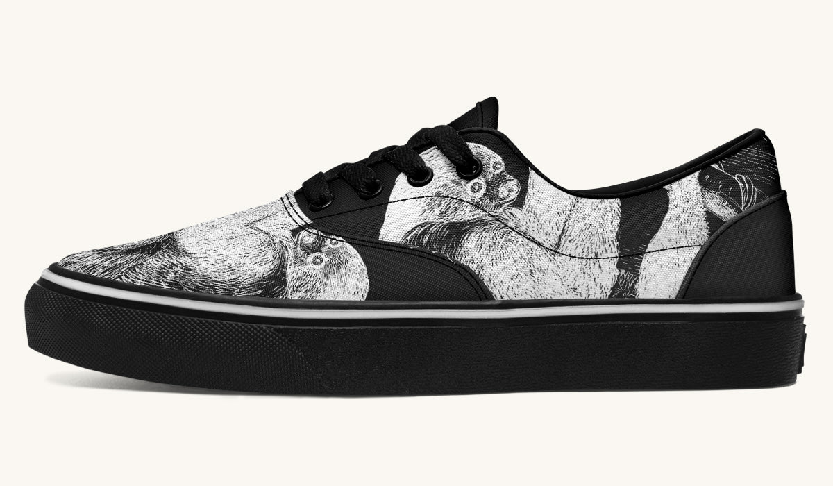 The Sloth Stays White Black Classic Shoes - Jaded Lament