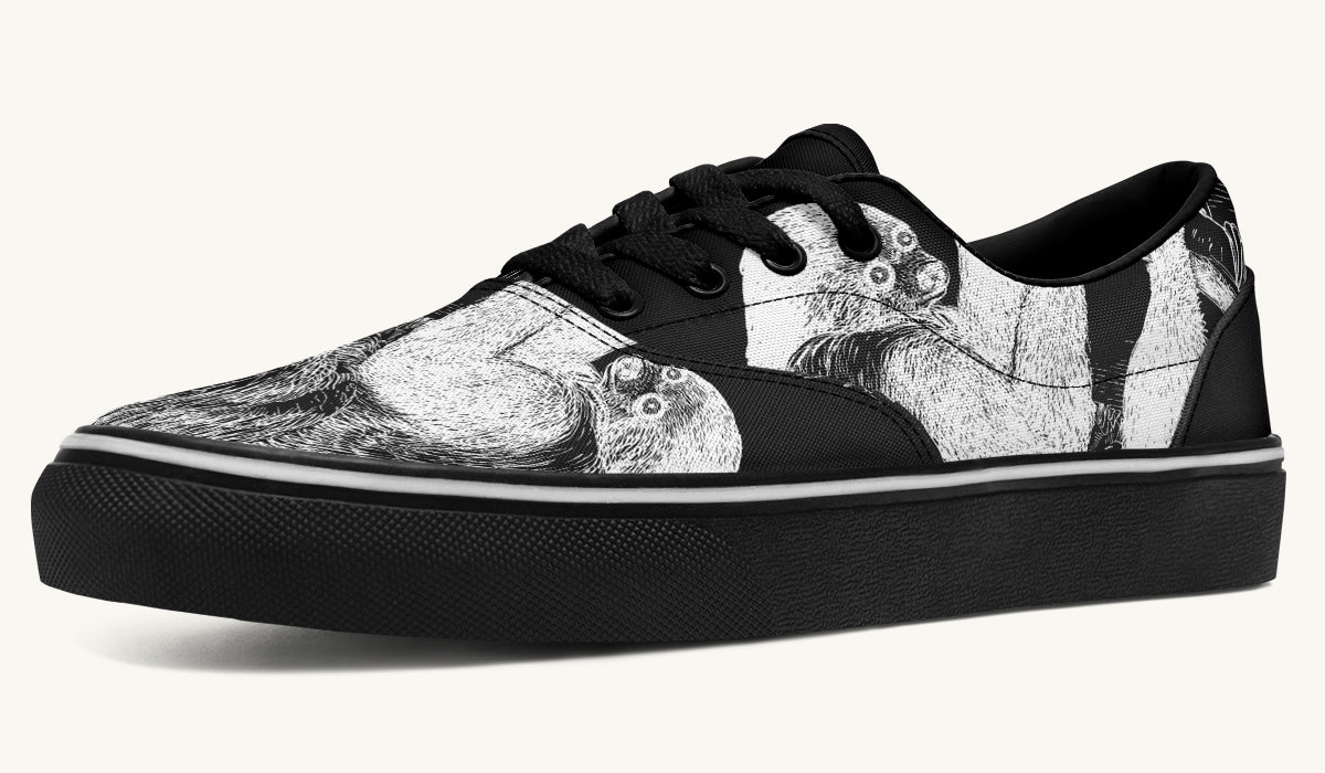 The Sloth Stays White Black Classic Shoes - Jaded Lament