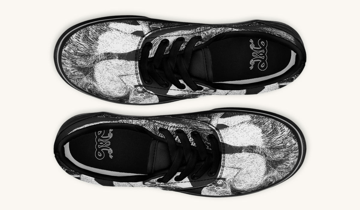 The Sloth Stays White Black Classic Shoes - Jaded Lament