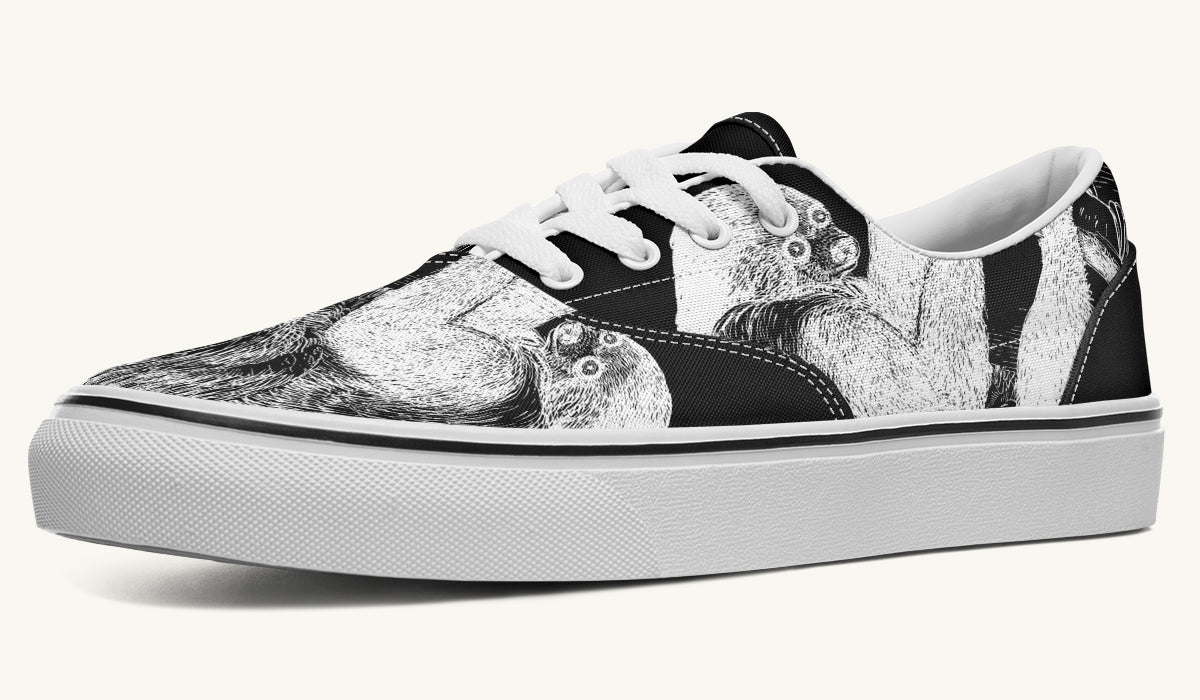 The Sloth Stays White Black Classic Shoes - Jaded Lament