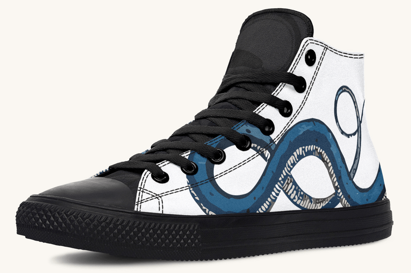The Blue Coil Snow Snake White Hightops - Jaded Lament
