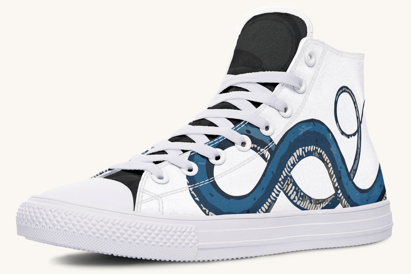 The Blue Coil Snow Snake White Hightops - Jaded Lament