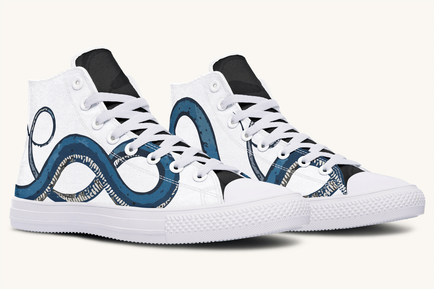 The Blue Coil Snow Snake White Hightops - Jaded Lament