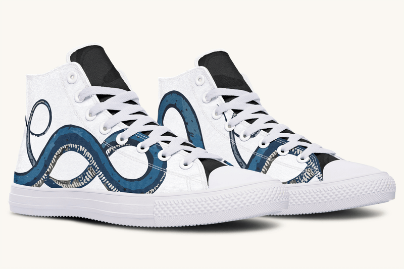 The Blue Coil Snow Snake White Hightops - Jaded Lament