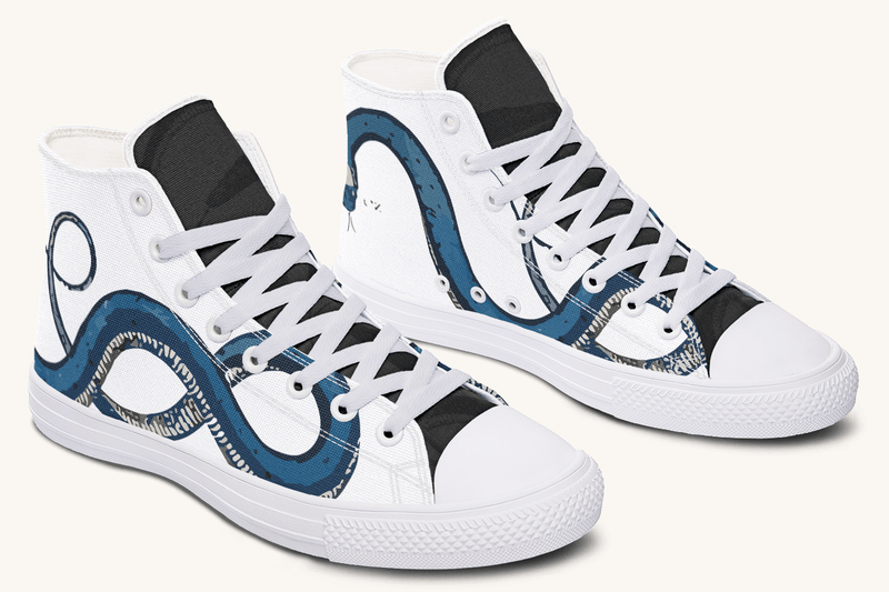 The Blue Coil Snow Snake White Hightops - Jaded Lament