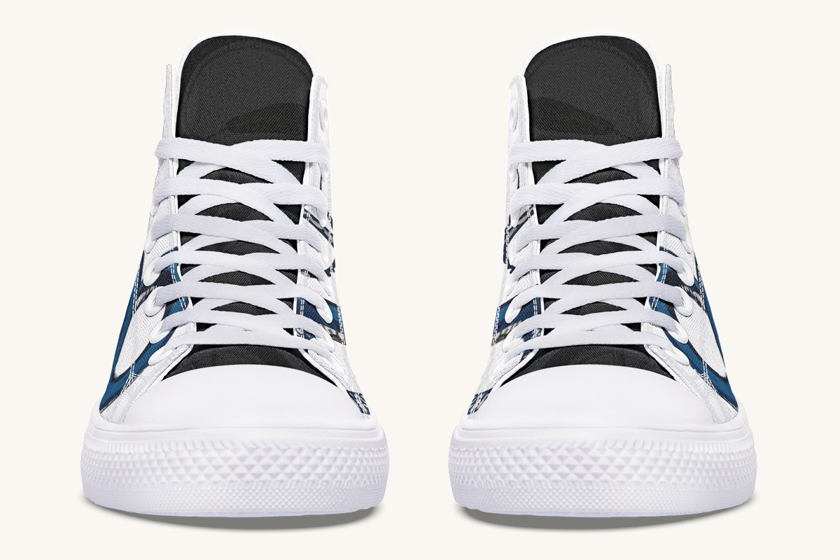 The Blue Coil Snow Snake White Hightops - Jaded Lament