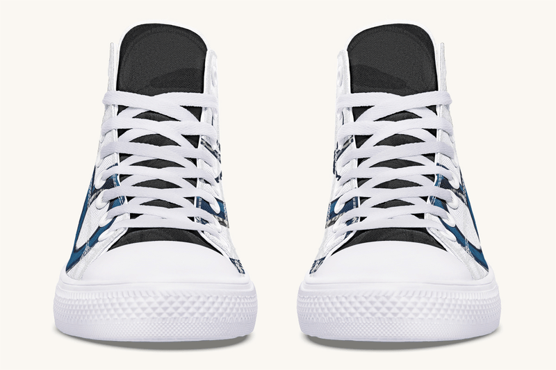 The Blue Coil Snow Snake White Hightops - Jaded Lament