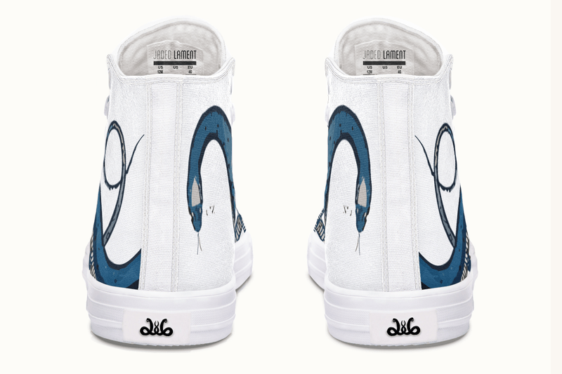 The Blue Coil Snow Snake White Hightops - Jaded Lament
