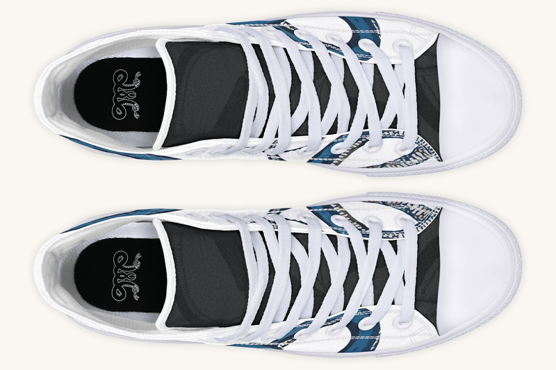 The Blue Coil Snow Snake White Hightops - Jaded Lament