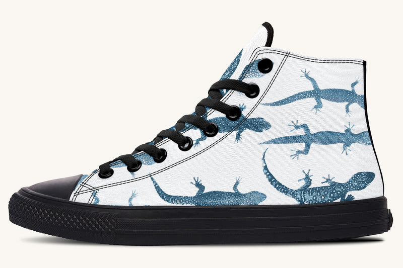 March of the Lizards Blue White Hightops - Jaded Lament