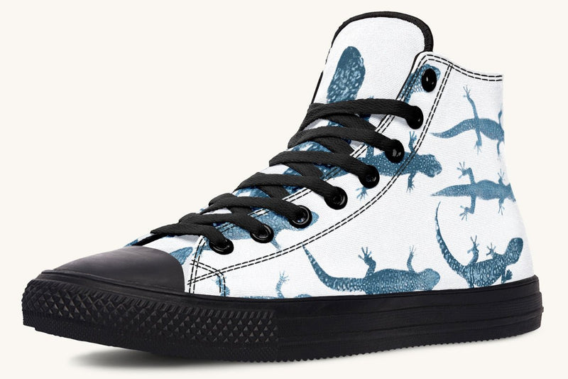 March of the Lizards Blue White Hightops - Jaded Lament