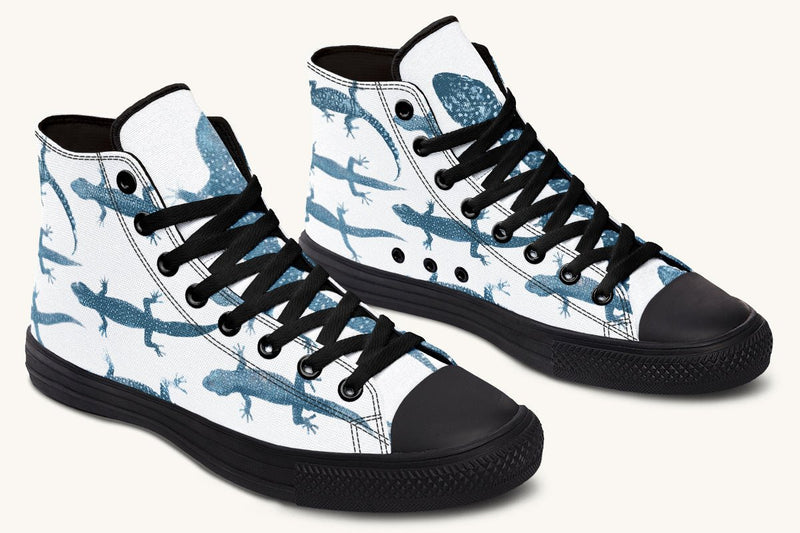 March of the Lizards Blue White Hightops - Jaded Lament