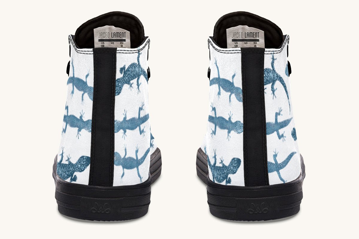 March of the Lizards Blue White Hightops - Jaded Lament